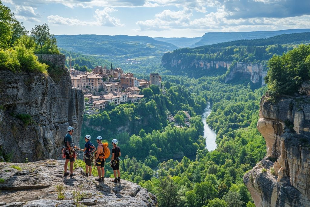 Centre de Sports d'Aventure : Team Building Inoubliable avec Location de Matériel pour Via Ferrata dans les Gorges du Tarn